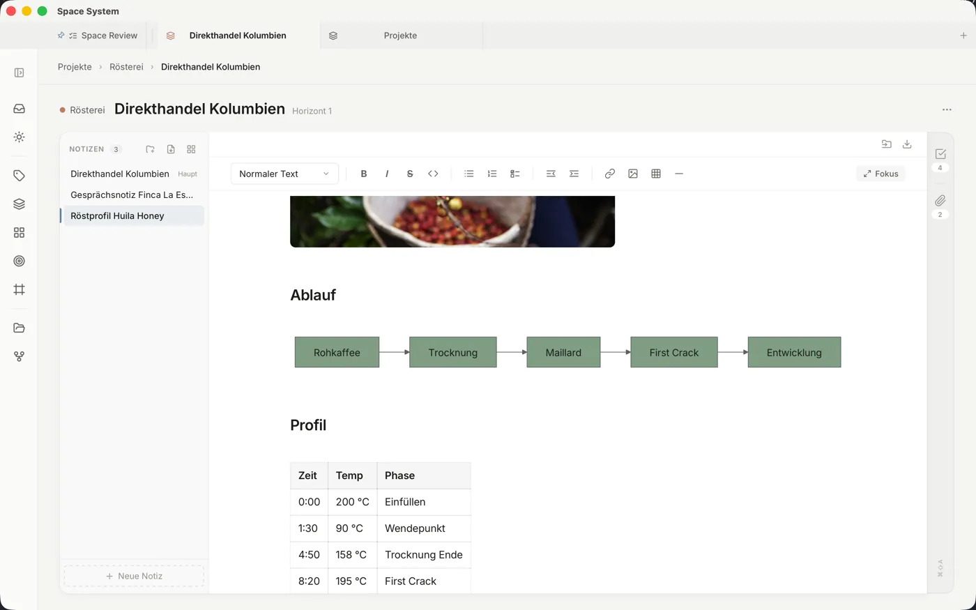 Der Editor mit Überschriften, Checkliste, Tabelle und Bild.